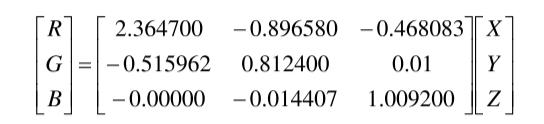RGB顏色空間轉(zhuǎn)換XYZ顏色空間的準換關(guān)系式